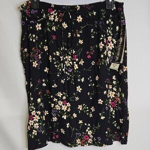 Y2k Sag Harbor Petites Floral Skirt, Retro Cottagecore, Black, Medium Petite